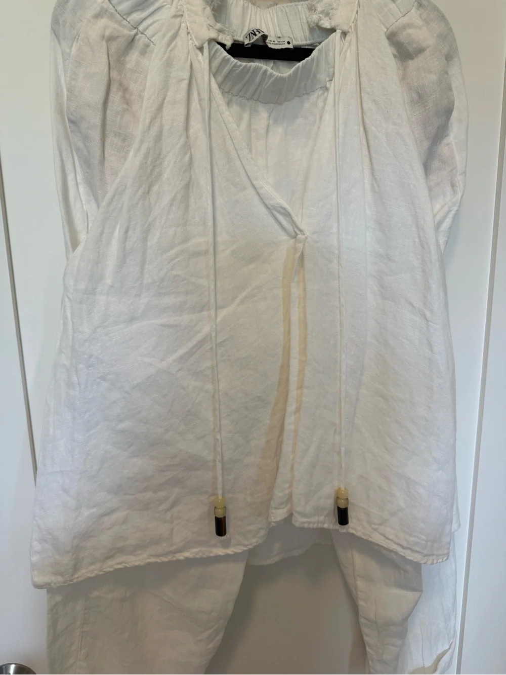 Zara FRAYED LINEN TOP & LINEN PANTS SET SZ M